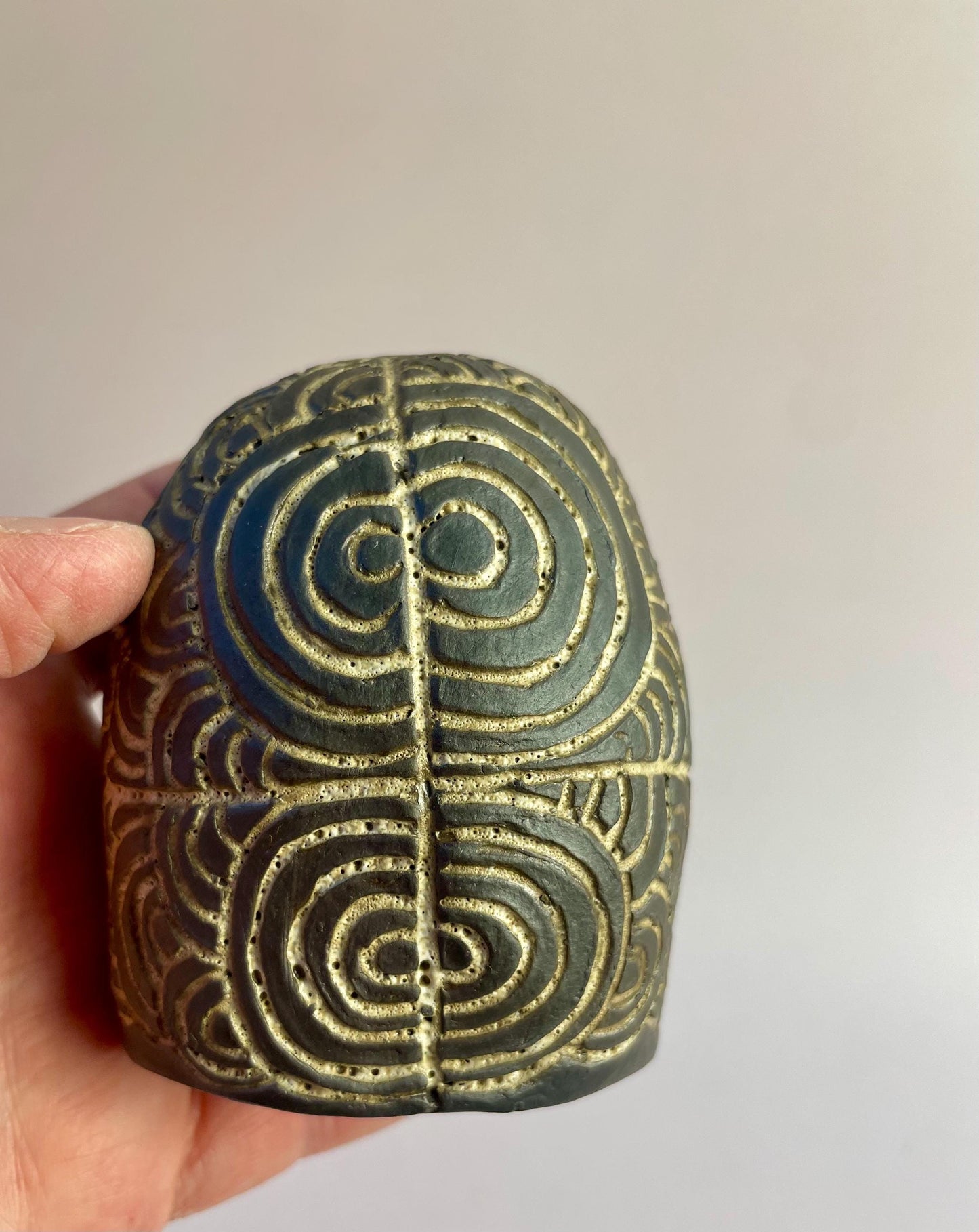 Neolithic Spiral Rattle | Hand-Carved Ceramic Ritual Tool | Inspired by Gavrinis Megaliths, France | Ancient Sound Instrument