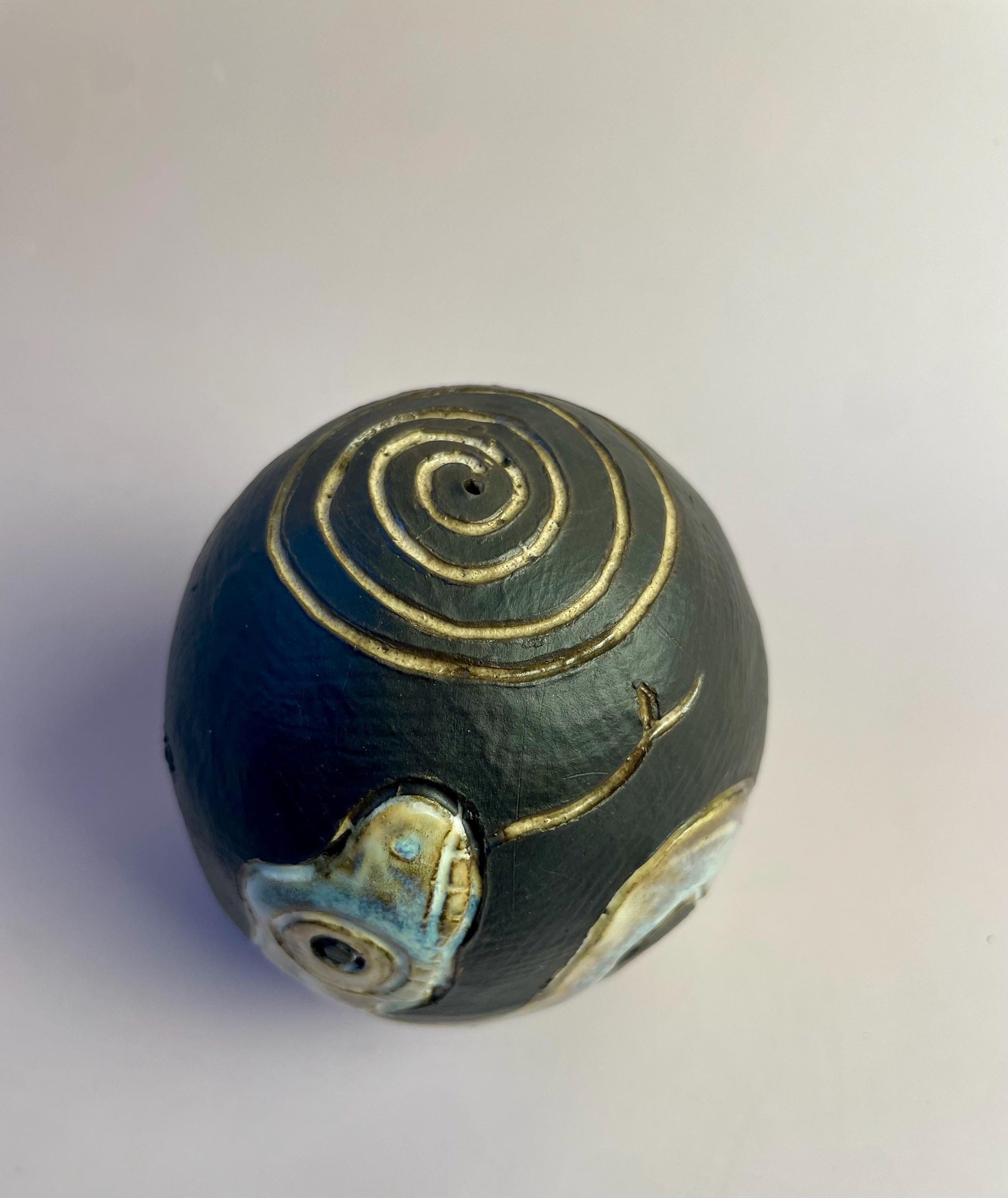 Ceramic Snake Rattle with Dual Spirals | Hand-Carved Ritual Object | Shamanic Sound Tool | Liminal & Protective Symbolism