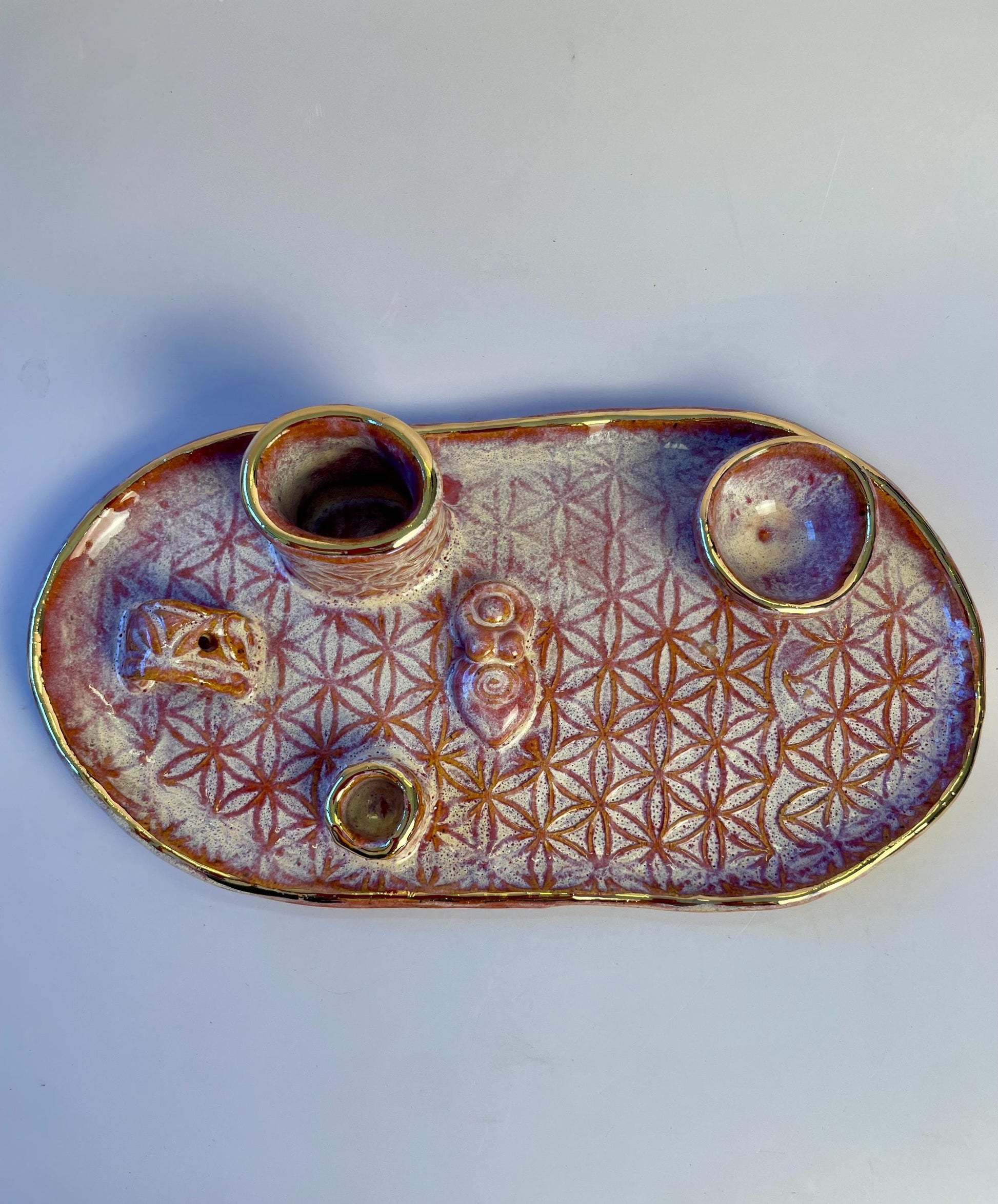 Four Element Divine Feminine Pink Goddess with Gold Moon Ritual Dish