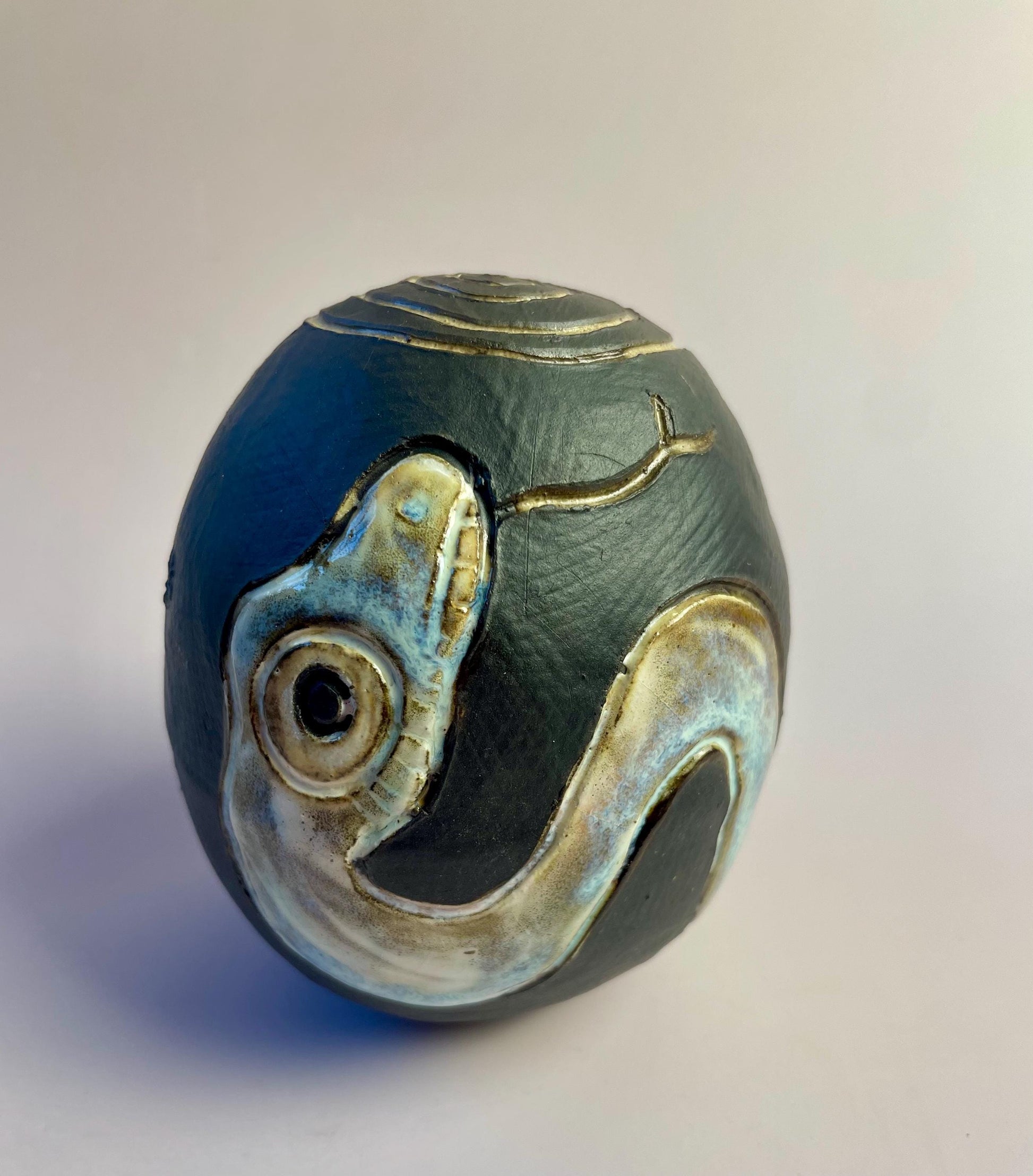 Ceramic Snake Rattle with Dual Spirals | Hand-Carved Ritual Object | Shamanic Sound Tool | Liminal & Protective Symbolism