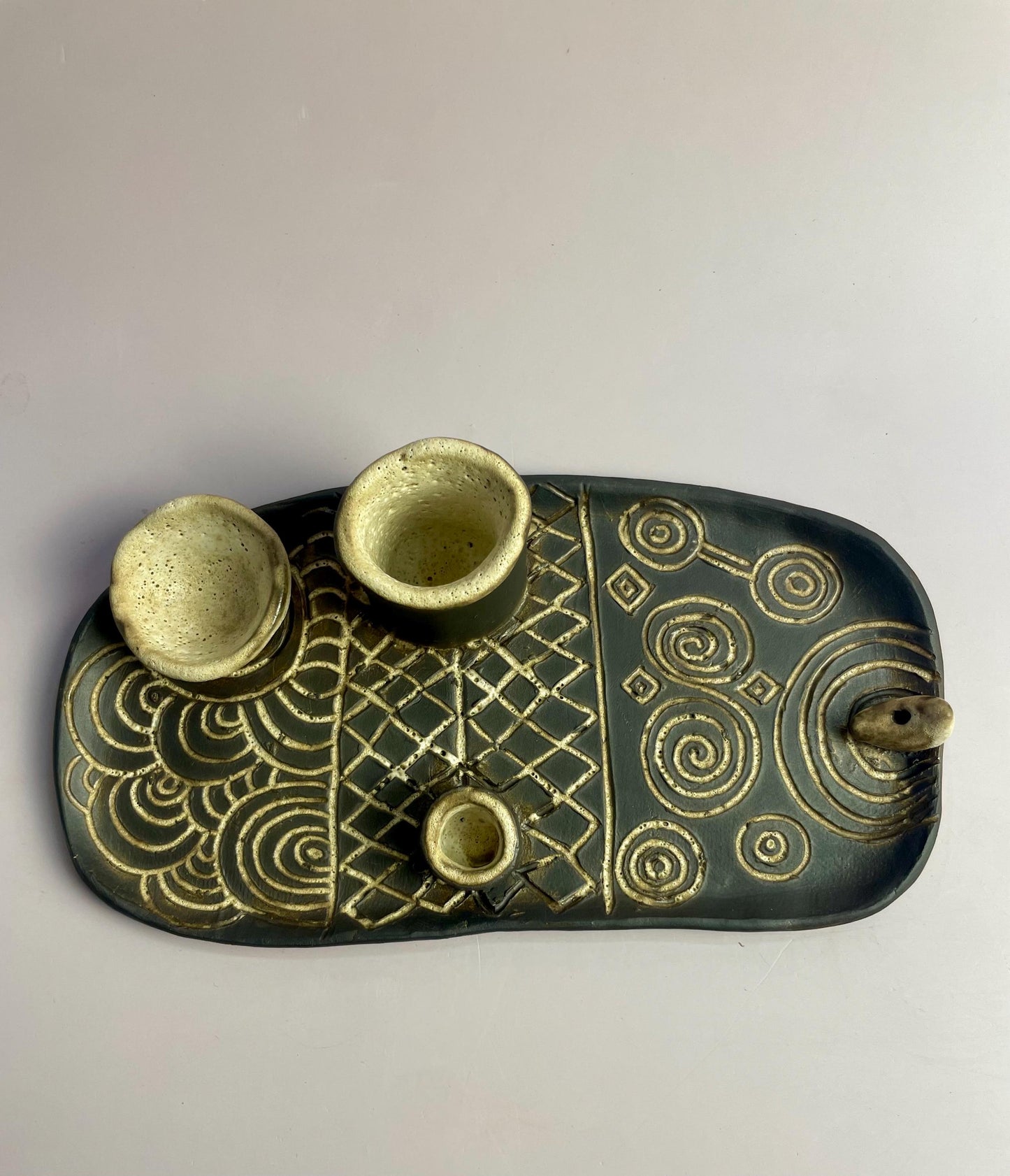 Four Elements Ritual Dish | Hand-Carved Ceramic Altar Set | Inspired by Neolithic Spirals and Goddess Culture | Gavrinis Newgrange Symbol