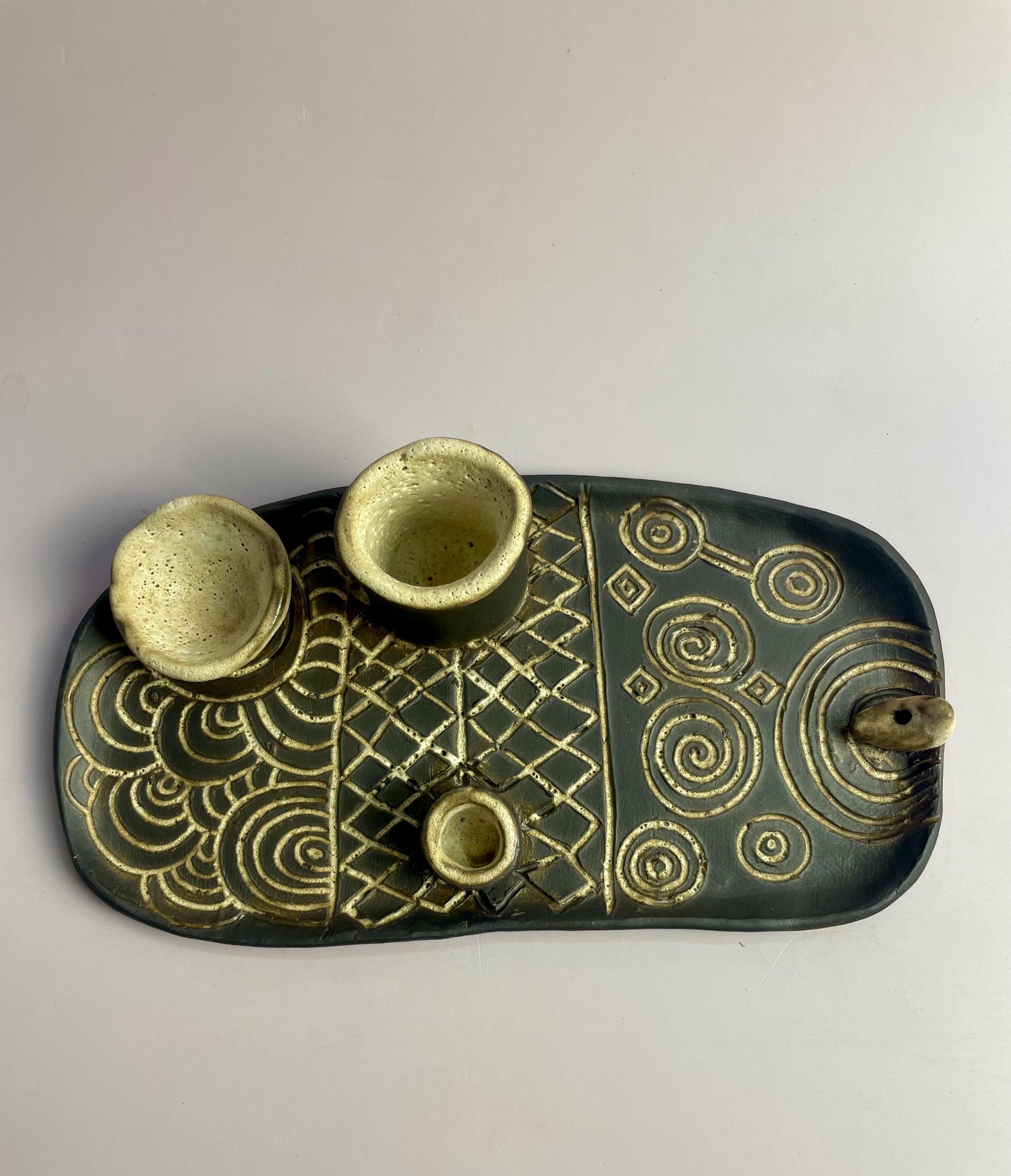 Four Elements Ritual Dish | Hand-Carved Ceramic Altar Set | Inspired by Neolithic Spirals and Goddess Culture | Gavrinis Newgrange Symbol