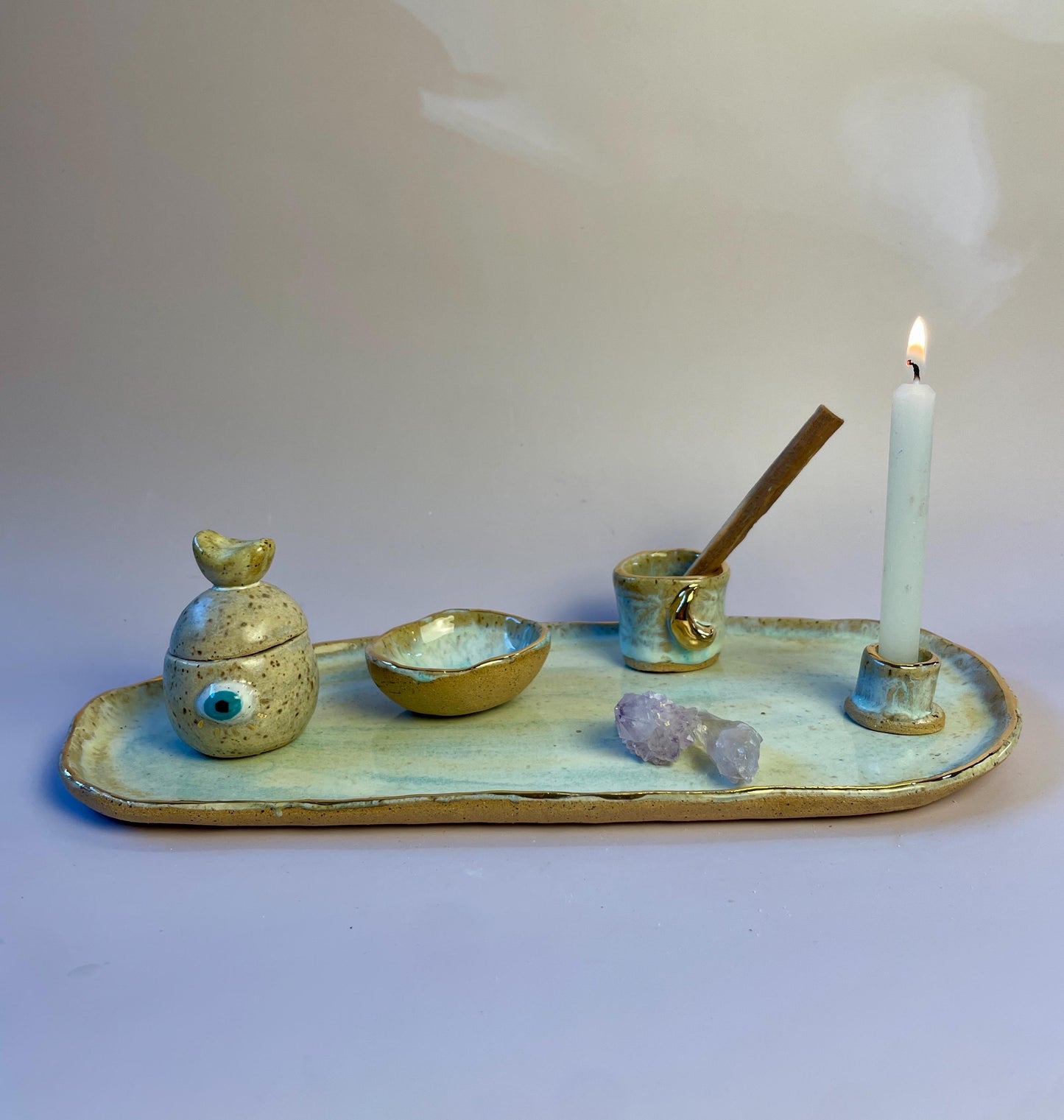 Dream Incubation Tray – Ceramic Ritual Set for Moonlit Intention Work
