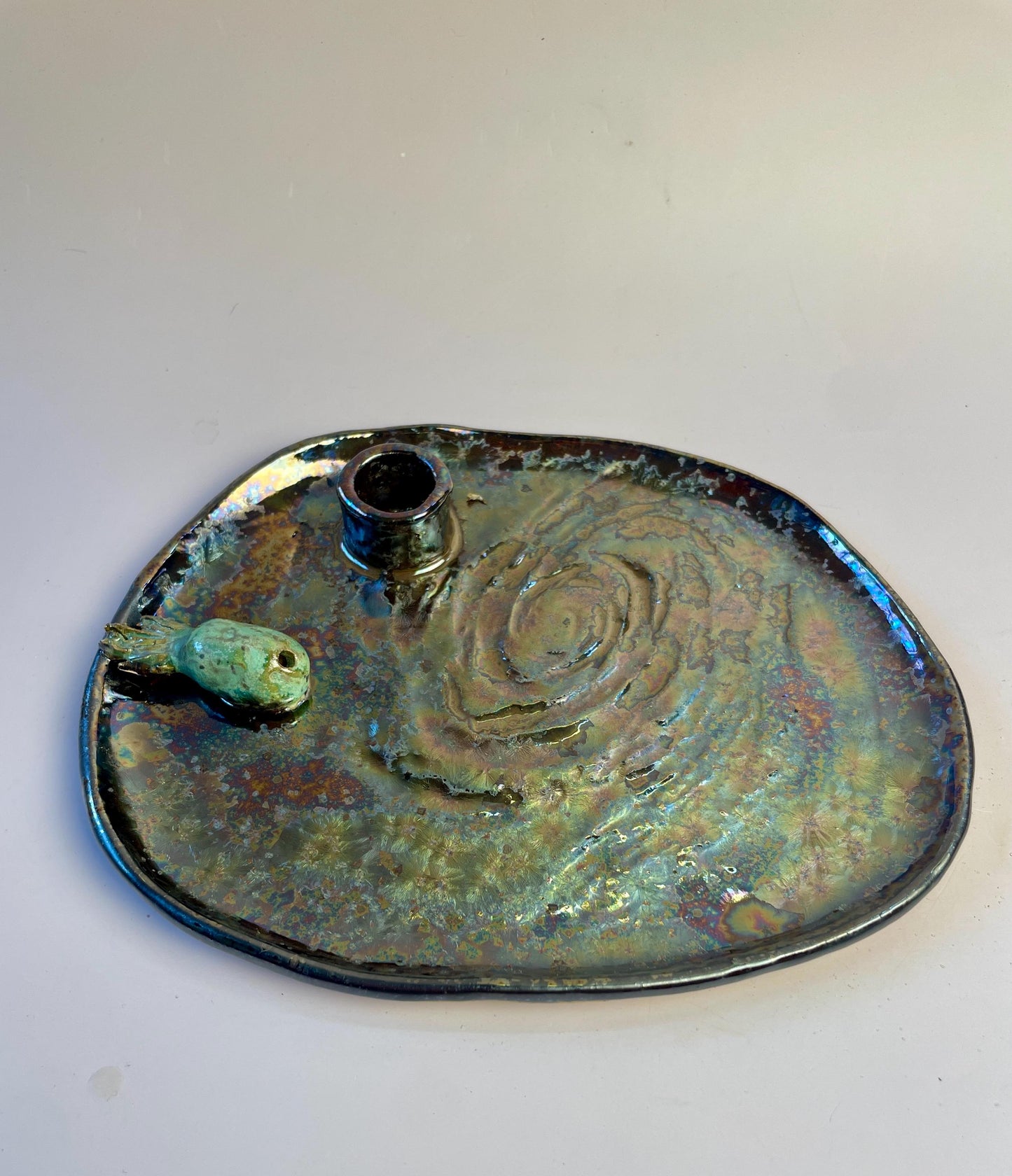 3i Atlas Handmade Ceramic Incense and Palo Santo Hokder Dish – Galaxy Glaze with Green Comet Accent