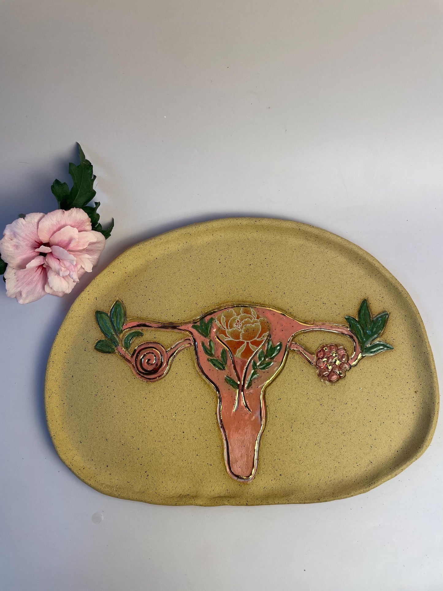 Divine Feminine Womb Ritual Handmade Ceramic Dish – Pink & Gold Luster Altar Set for Sacred Ceremony and Healing