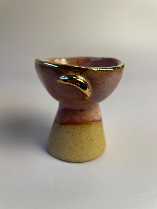 Small Pink Moon Altar Chalice – Hand-Built Honey Clay Ritual Vessel with Gold Crescent Moons