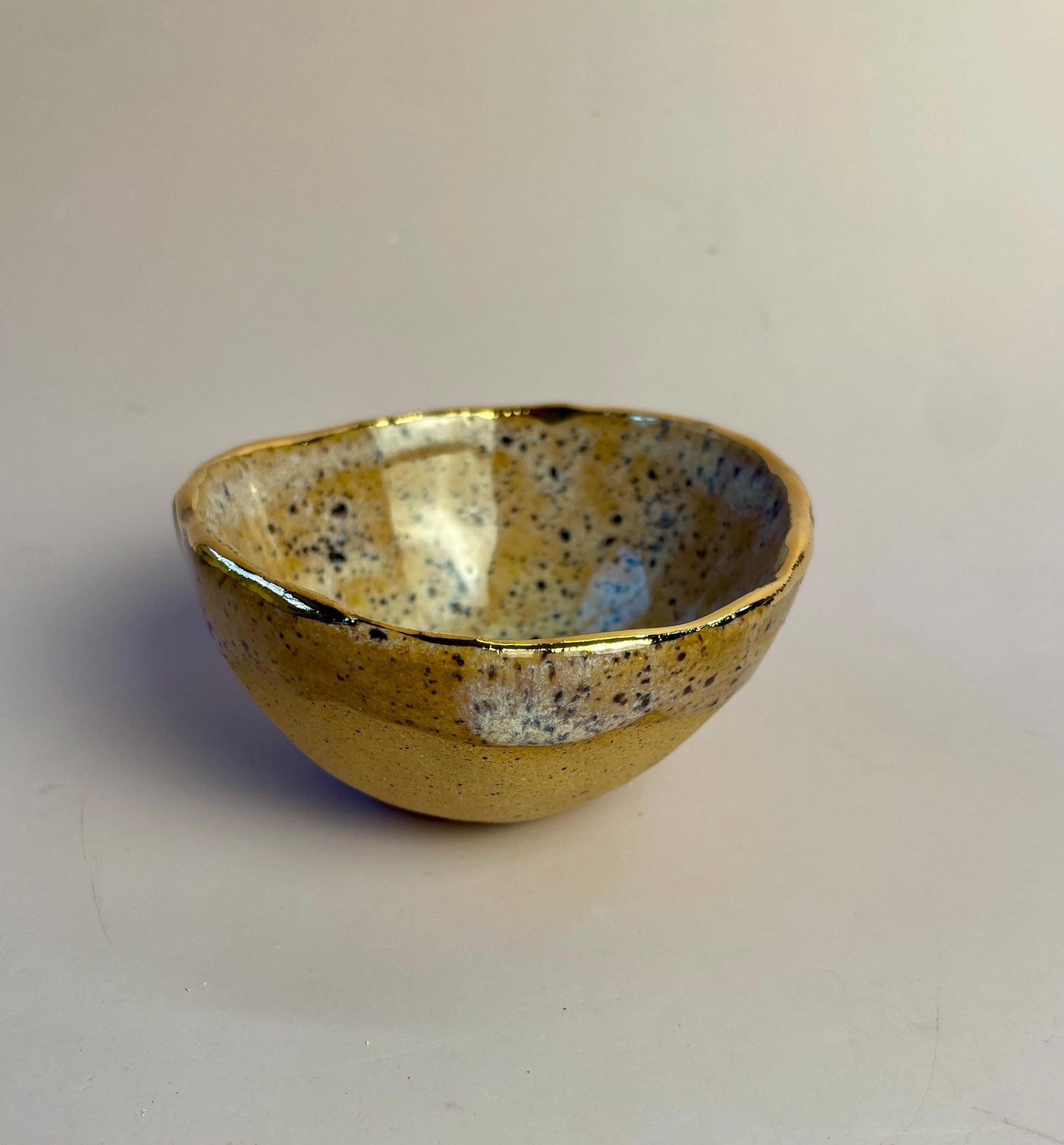 Handmade ceramic Moon and Stars Pinch Bowl with Gold Rim