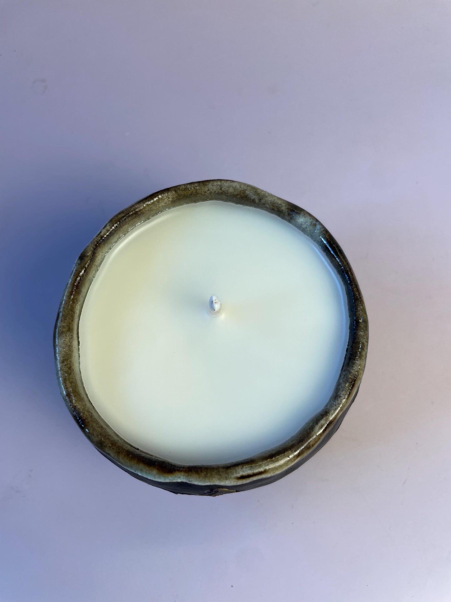 Handmade Ceramic Carved Newgrange Vessel – Dark Clay Ritual Candle, Fragrance-Free, Non-Toxic Apricot Wax, Celtic Spiral