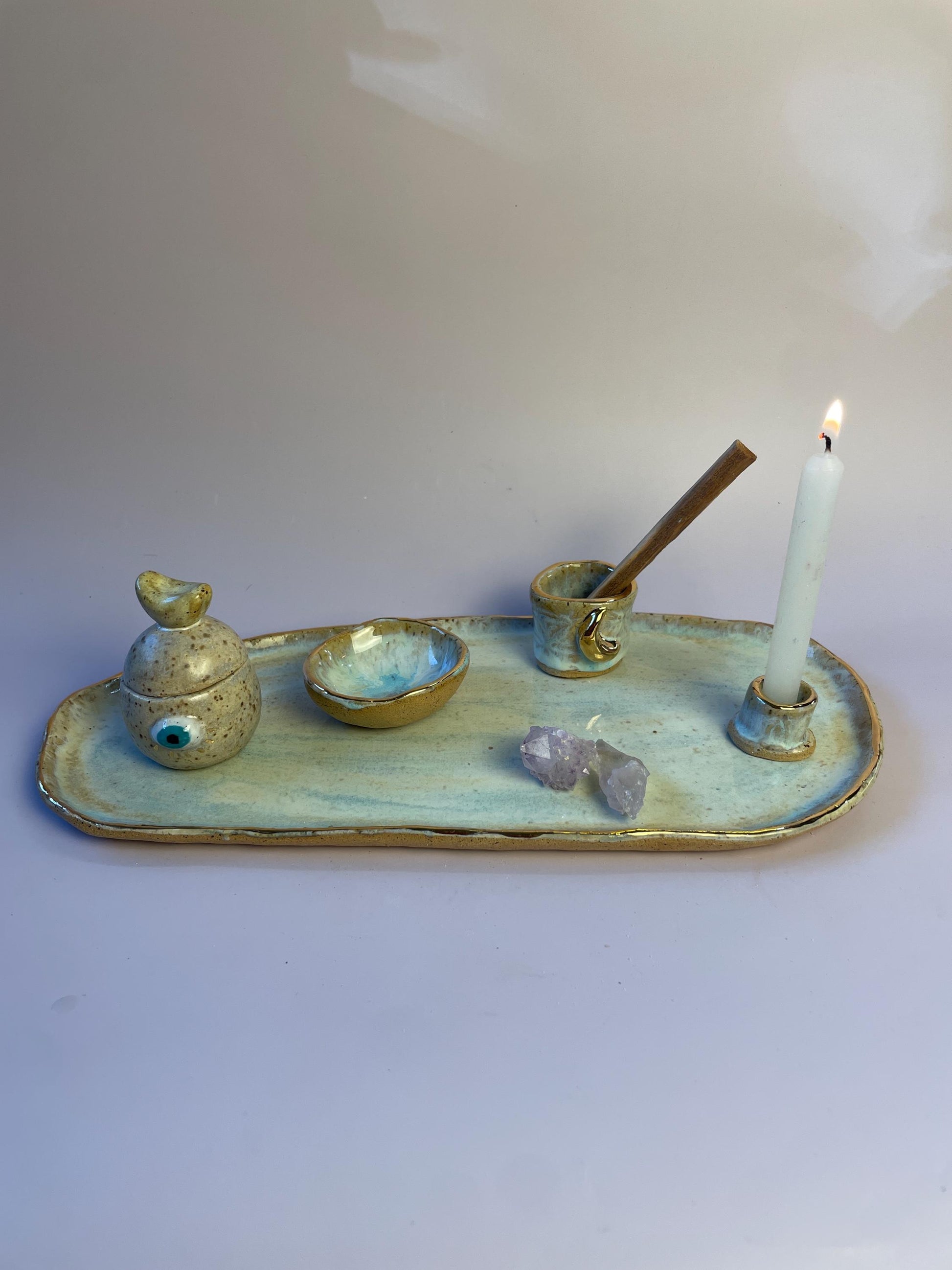 Dream Incubation Tray – Ceramic Ritual Set for Moonlit Intention Work
