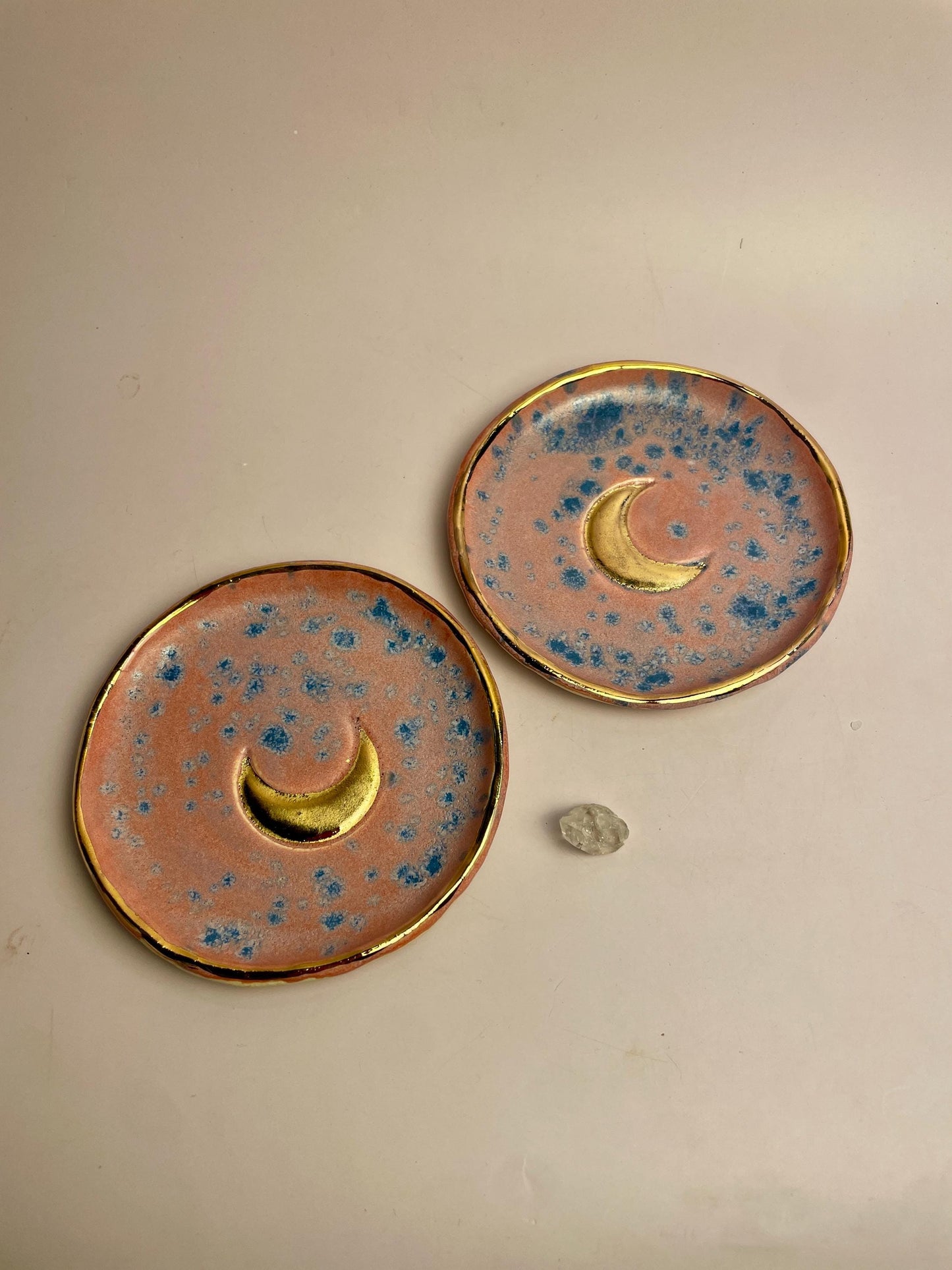 Pink Moon Trinket Dish • Gold Crescent Moon Ring Dish • Handmade Altar Dish • Celestial Jewelry Bowl • Ritual Catchall