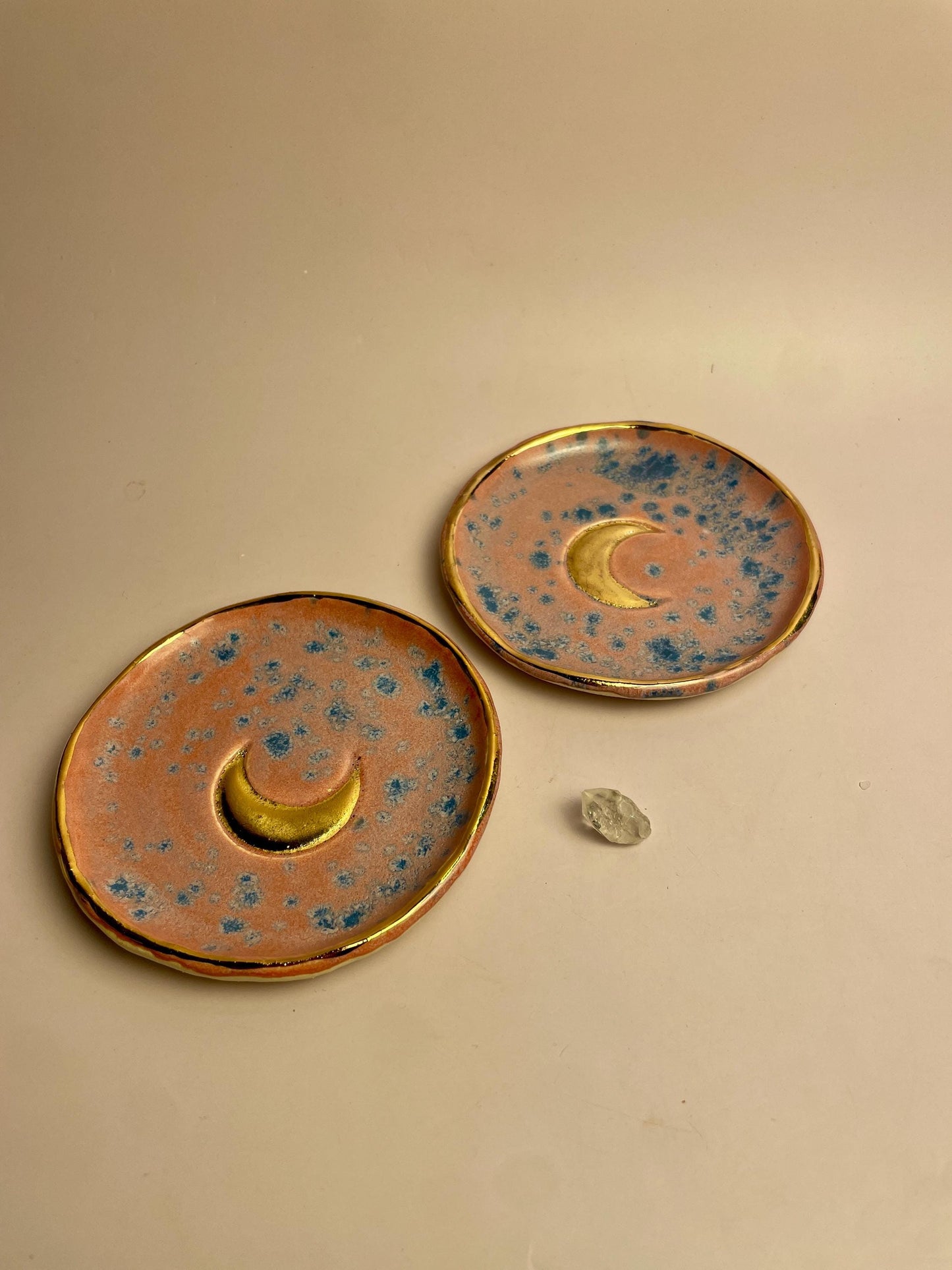 Pink Moon Trinket Dish • Gold Crescent Moon Ring Dish • Handmade Altar Dish • Celestial Jewelry Bowl • Ritual Catchall