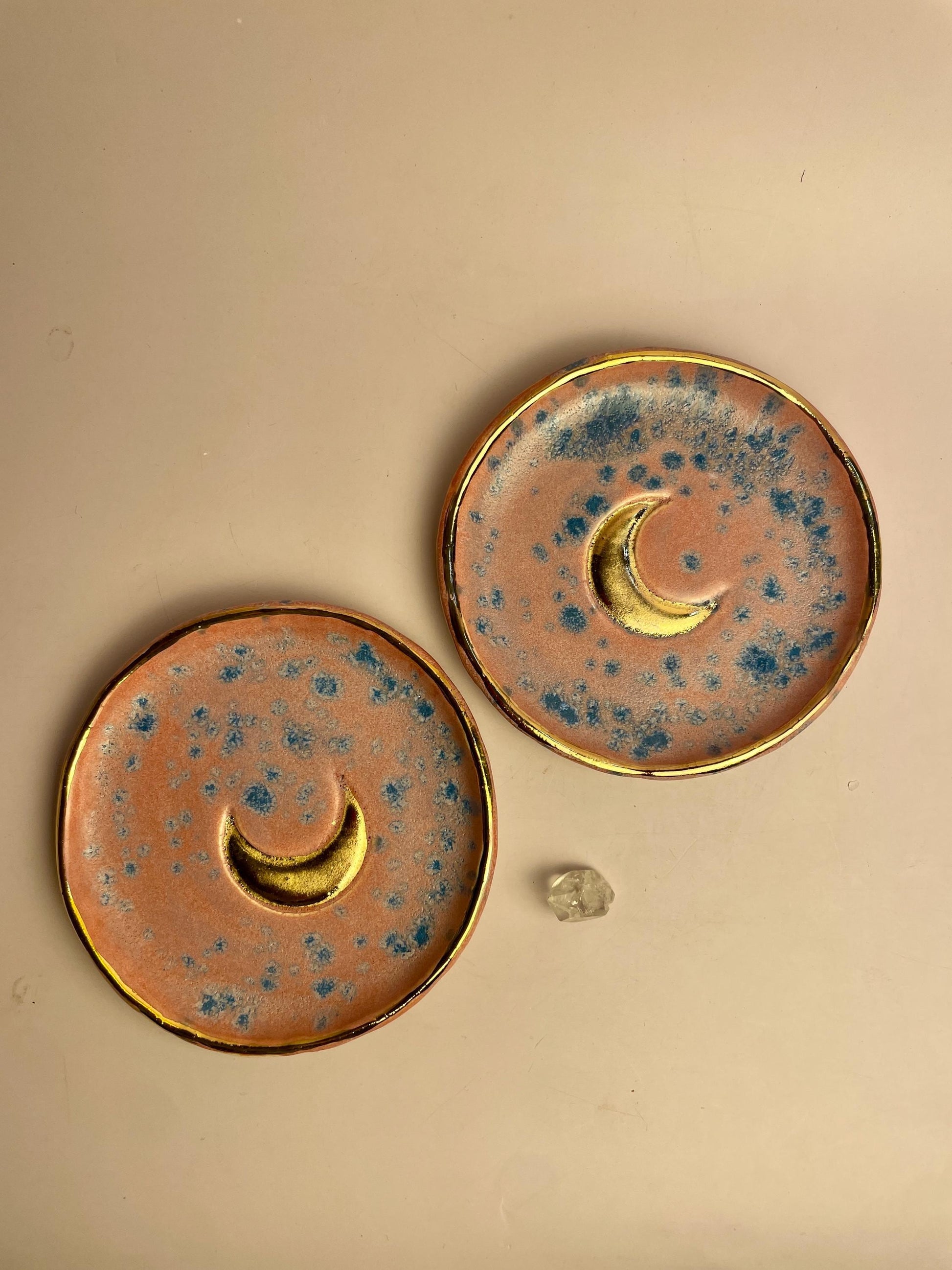 Pink Moon Trinket Dish • Gold Crescent Moon Ring Dish • Handmade Altar Dish • Celestial Jewelry Bowl • Ritual Catchall