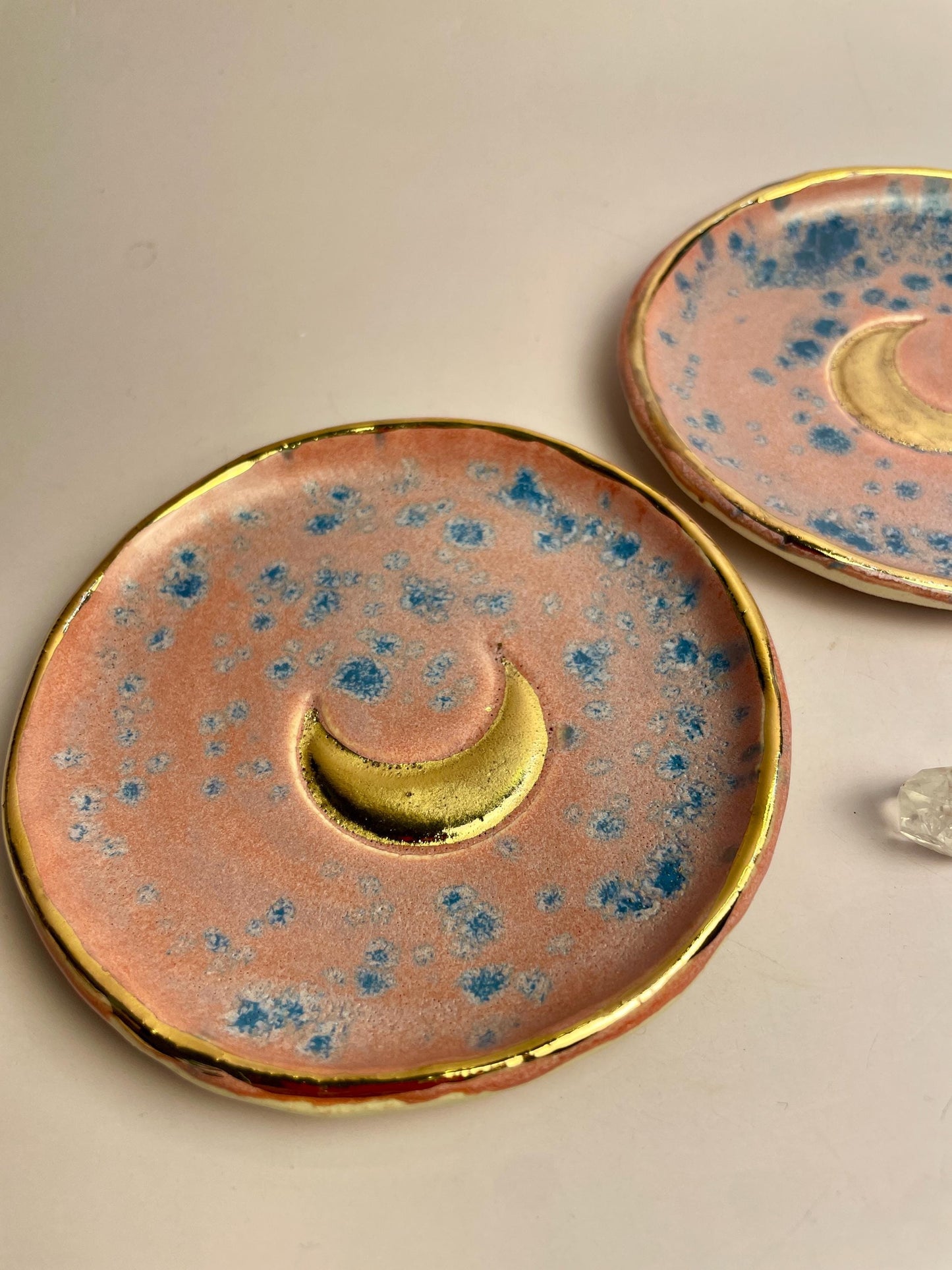Pink Moon Trinket Dish • Gold Crescent Moon Ring Dish • Handmade Altar Dish • Celestial Jewelry Bowl • Ritual Catchall