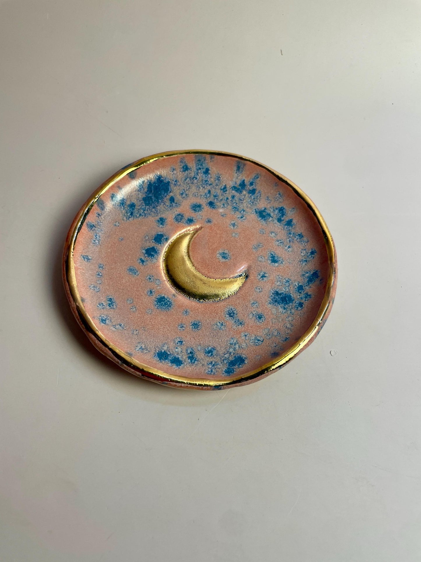 Pink Moon Trinket Dish • Gold Crescent Moon Ring Dish • Handmade Altar Dish • Celestial Jewelry Bowl • Ritual Catchall