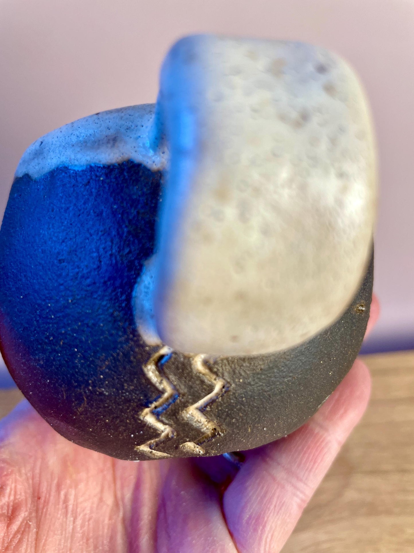 Ritual Cycle Mug • Hand-Pinched Ceramic Cup • Sun Spiral Moon Symbols • Dark Clay & Oatmeal Glaze • 6 oz Handmade Pott