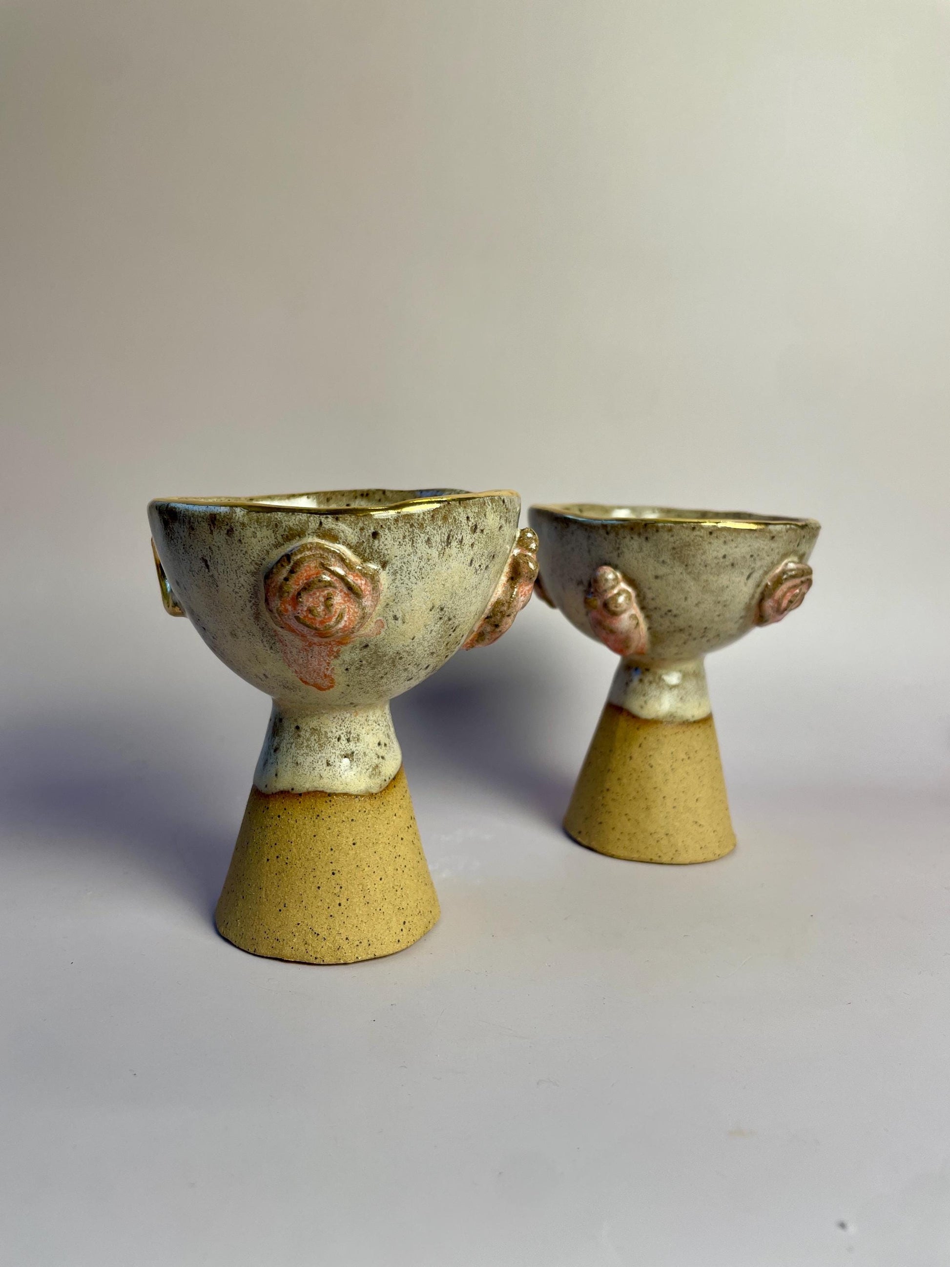 Divine Feminine Ceramic Chalices – Goddess Ritual Cups with Gold Moon and Rose Details