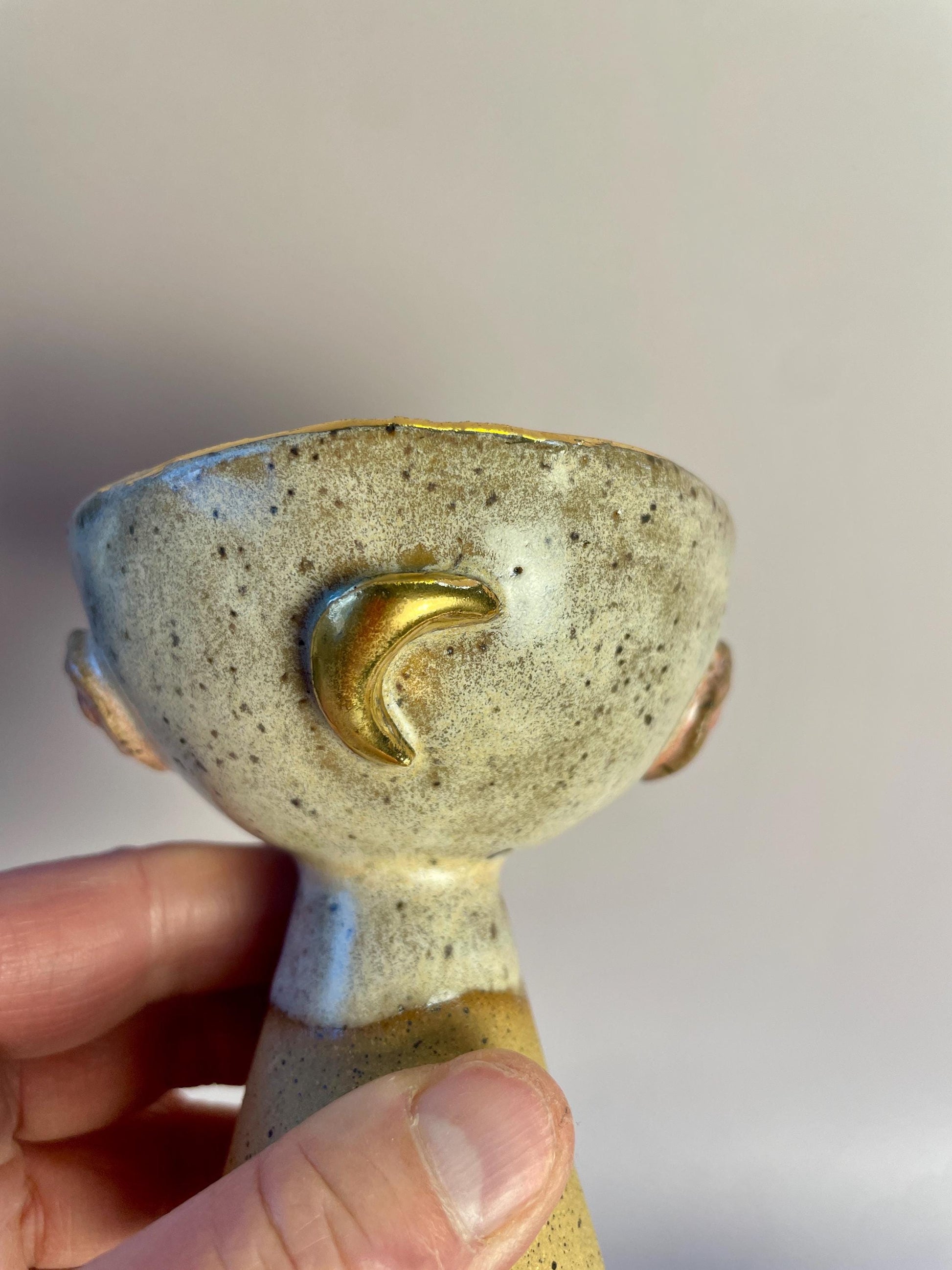 Divine Feminine Ceramic Chalices – Goddess Ritual Cups with Gold Moon and Rose Details