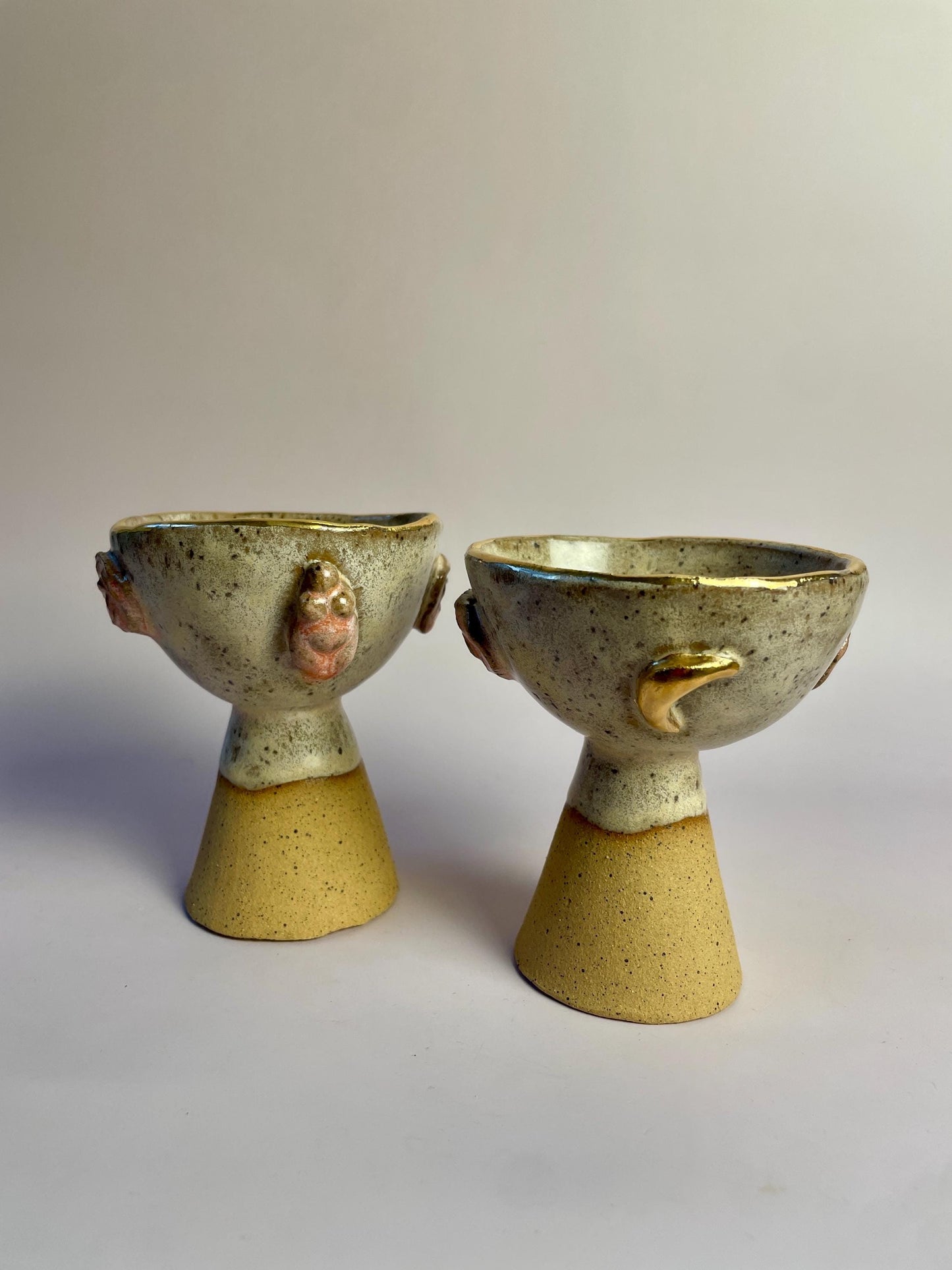 Divine Feminine Ceramic Chalices – Goddess Ritual Cups with Gold Moon and Rose Details