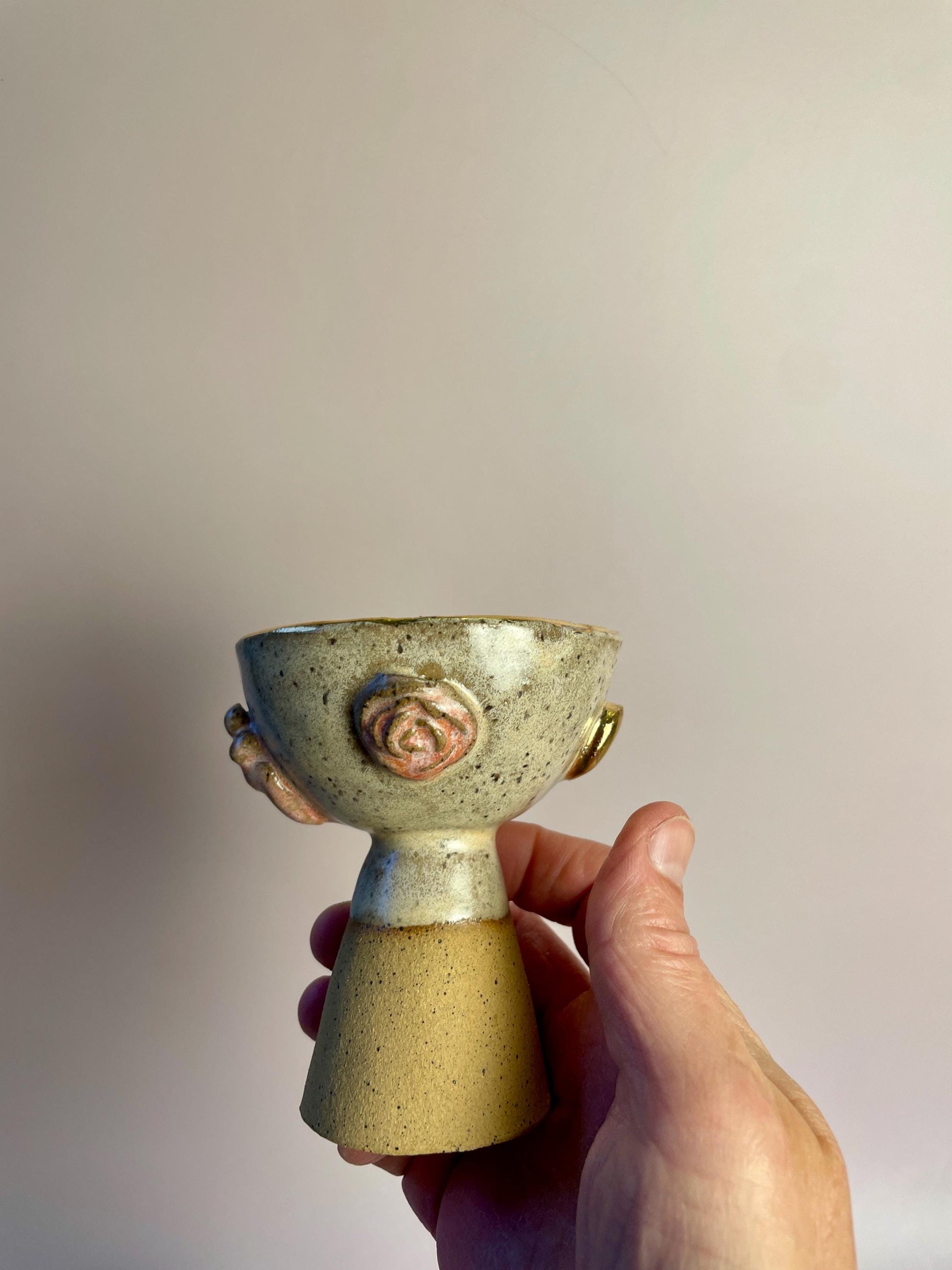 Divine Feminine Ceramic Chalices – Goddess Ritual Cups with Gold Moon and Rose Details