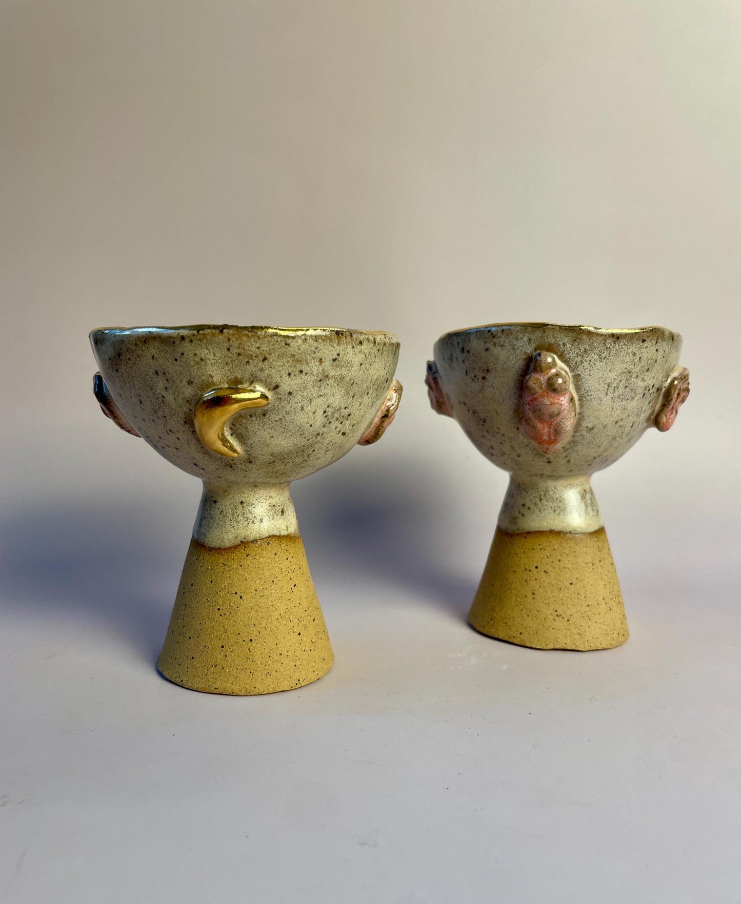 Divine Feminine Ceramic Chalices – Goddess Ritual Cups with Gold Moon and Rose Details