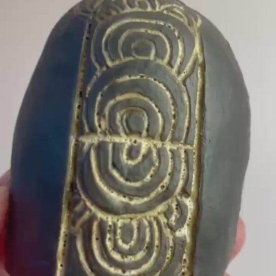 Neolithic Spiral Rattle | Hand-Carved Ceramic Ritual Tool | Inspired by Gavrinis Megaliths, France | Ancient Sound Instrument