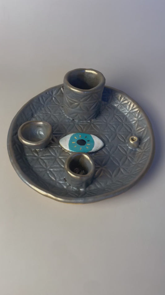 Four Element Ritual Dish with Eye and Flower of Life