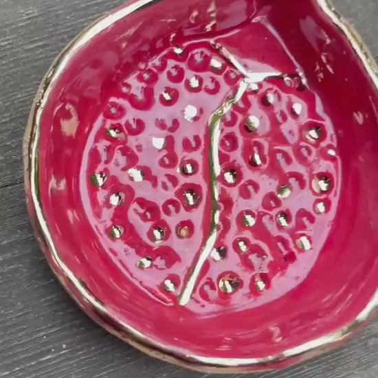 Sacred Pomegranate Offering Bowl — Hand-Pinched Honey Clay with Gold Luster Rim and Seeds