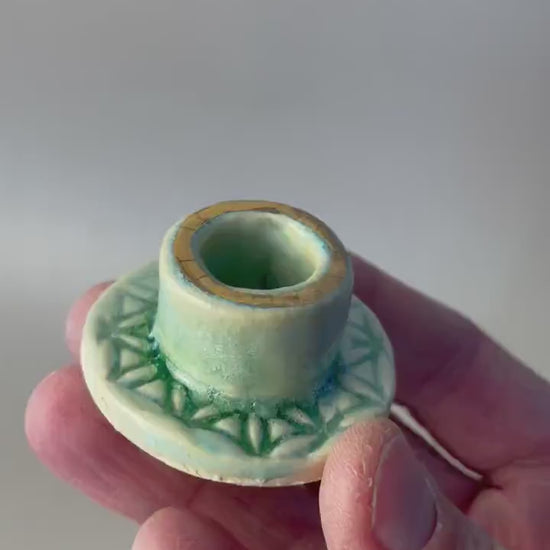 Small Green Flower of Life Candle & Palo Santo Holder
