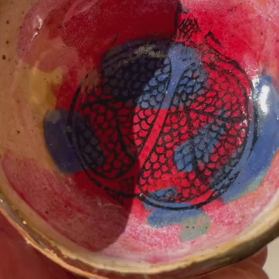Sacred Pomegranate Offering Bowl — Hand-Pinched Honey Clay with Gold Luster Rim