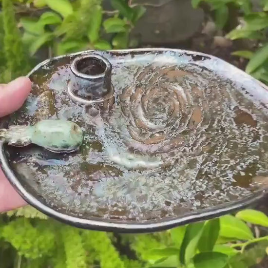 3i Atlas Handmade Ceramic Incense and Palo Santo Hokder  Dish – Galaxy Glaze with Green Comet Accent