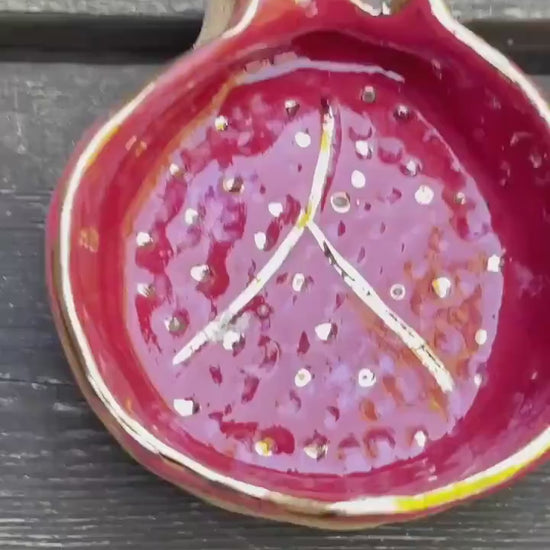 Sacred Pomegranate Offering Bowl — Hand-Pinched Honey Clay with Gold Luster Rim and Seeds
