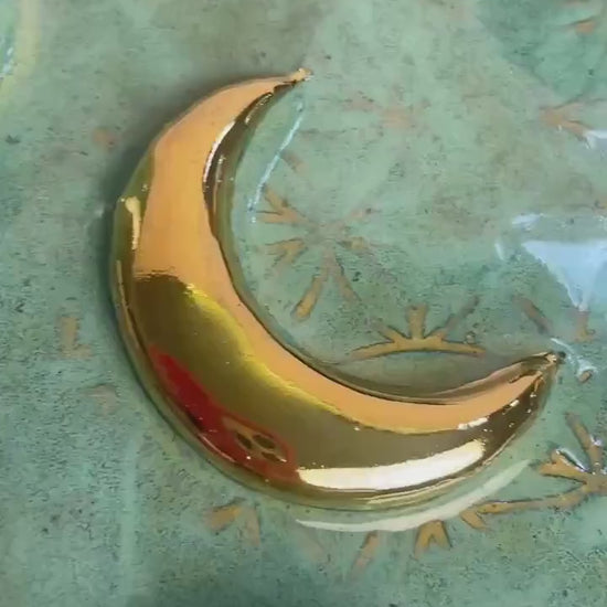 Four-Element Ritual Dish with Gold Moon — Flower of Life Design