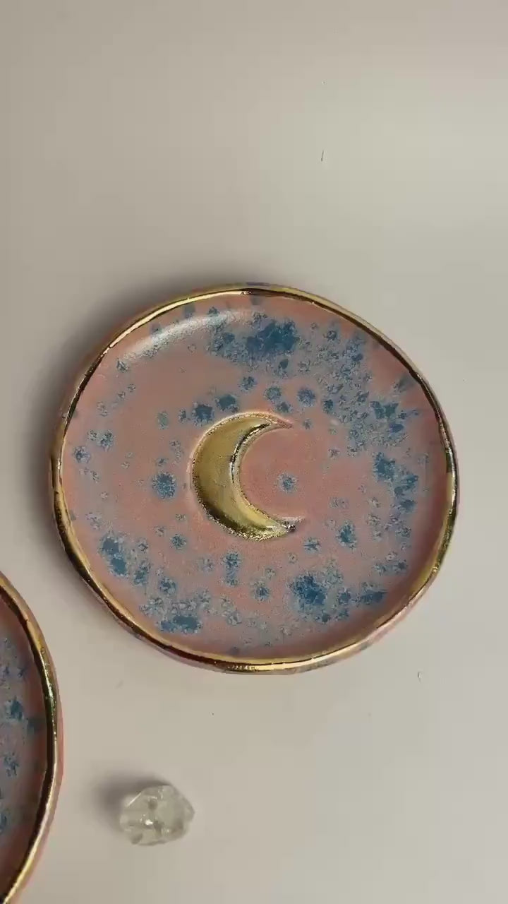 Pink Moon Trinket Dish • Gold Crescent Moon Ring Dish • Handmade Altar Dish • Celestial Jewelry Bowl • Ritual Catchall