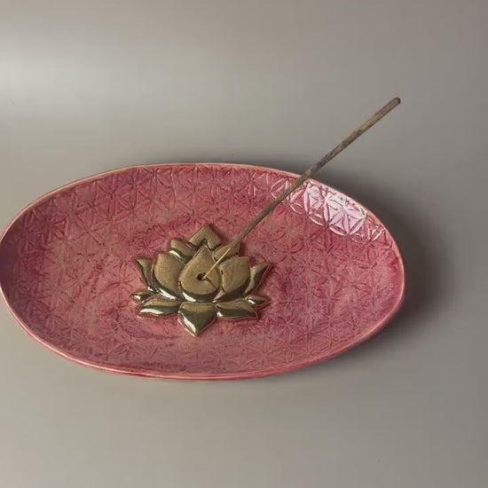 Gold Lotus Flower of Life Incense Dish – Sacred Geometry Altar Offering Bowl