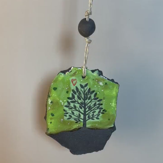 Handmade dark clay Hanging Tree Ornament