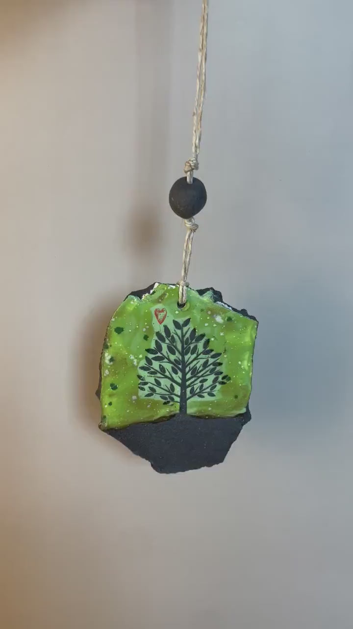 Handmade dark clay Hanging Tree Ornament