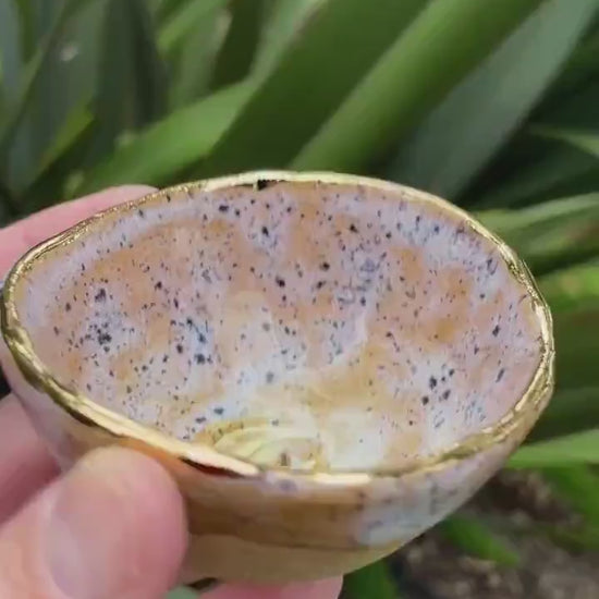 Handmade ceramic Moon and Stars Pinch Bowl with Gold Rim