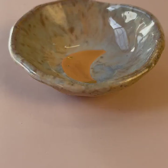 Mini Ritual Moon Bowl – Sea Glass Glaze with Gold Luster Crescent Moon