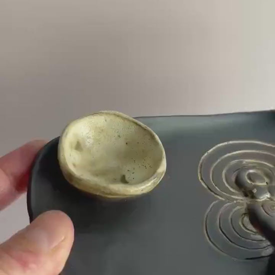 Four Elements Ritual Dish | Goddess & Spiral Imagery | Hand-Carved Ceramic Altar Piece | Dark Clay with Oatmeal Glaze