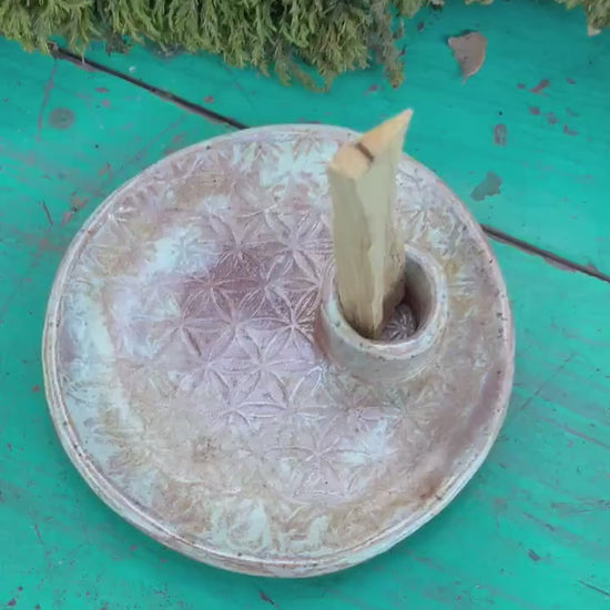 Flower of life handmade ceramic smudge dish, palo santo holder, and crystal charging dish