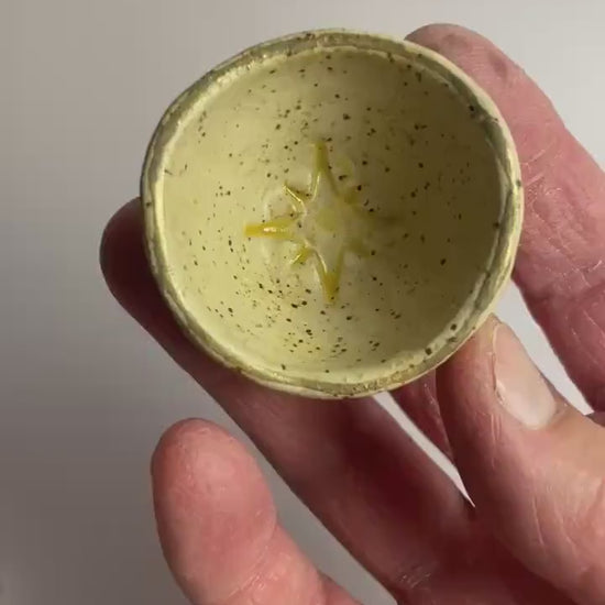Tiny Star Bowl – Hand-Formed Ceramic Vessel with 8-Ray Impression and Matte Blush Glaze | Gold Luster Rim