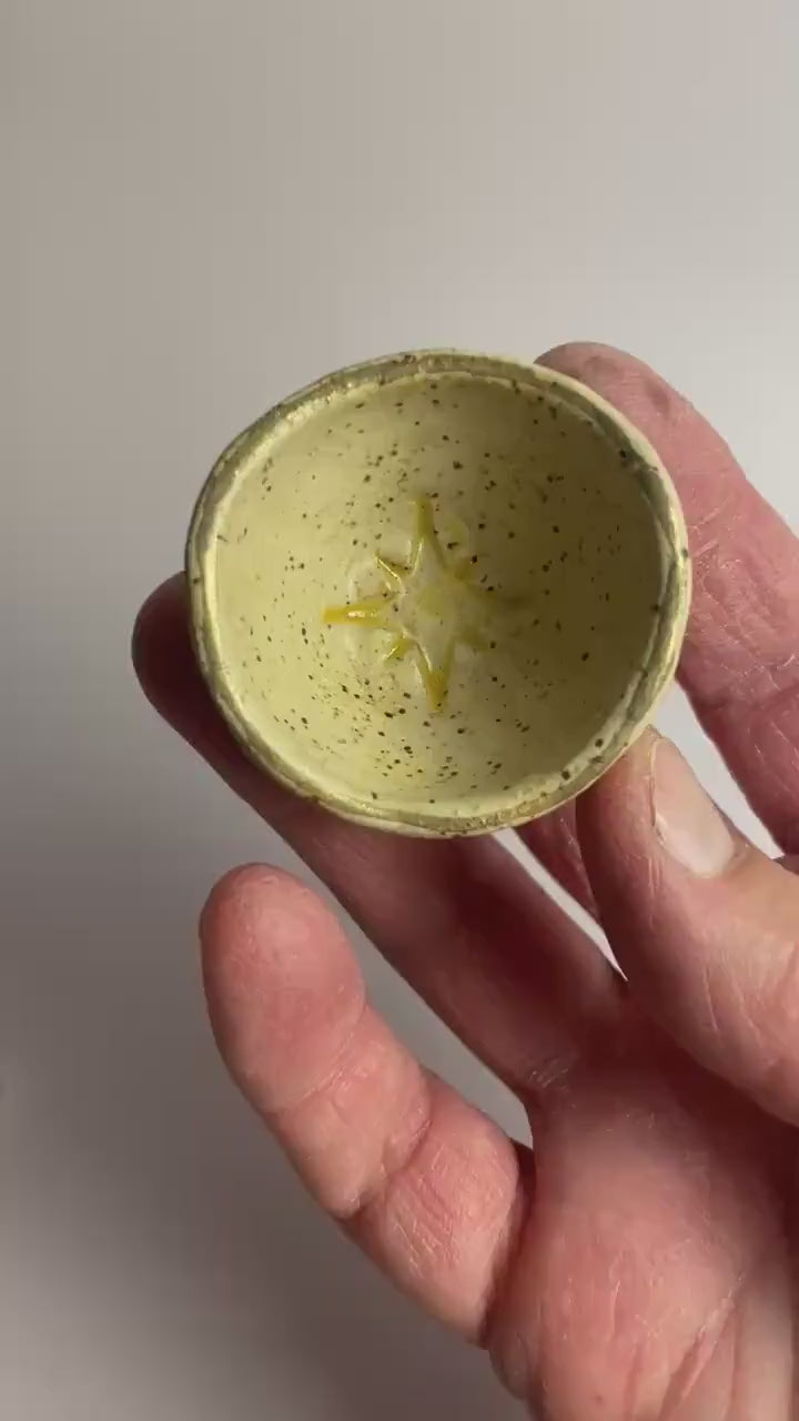 Tiny Star Bowl – Hand-Formed Ceramic Vessel with 8-Ray Impression and Matte Blush Glaze | Gold Luster Rim
