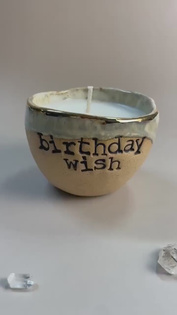 Handmade ceramic lavender with blue speckles  Birthday Wish candle with wish ritual