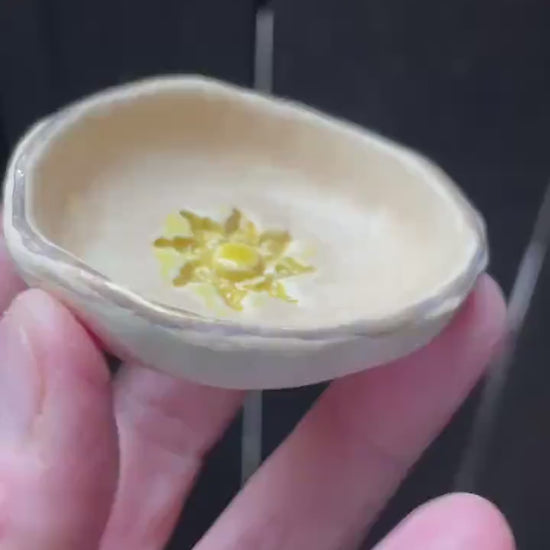 Golden Sun Bowl – Hand-Pinched Ceramic Dish with Gold Glazed Sun | Peach Ceramic Ring Dish | Food-Safe Mini Bowl