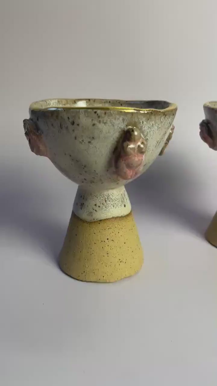 Divine Feminine Ceramic Chalices – Goddess Ritual Cups with Gold Moon and Rose Details