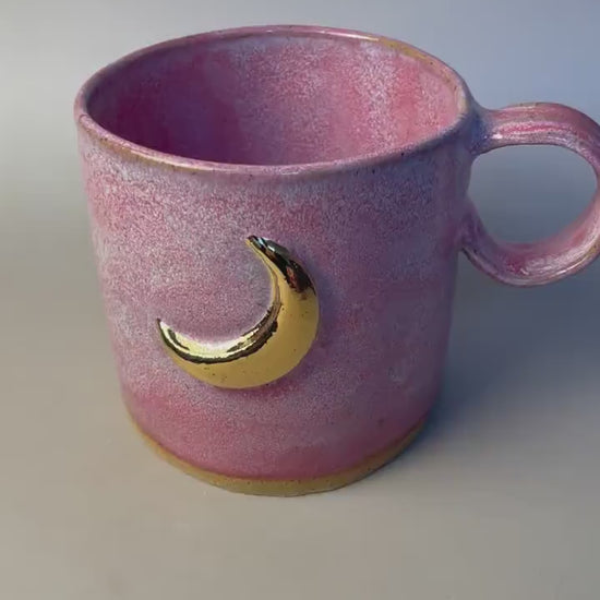 Handmade large raspberry gold moon mug