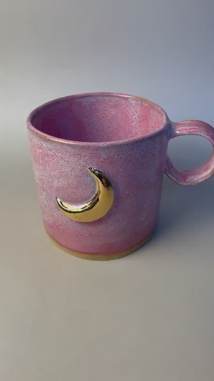 Handmade large raspberry gold moon mug