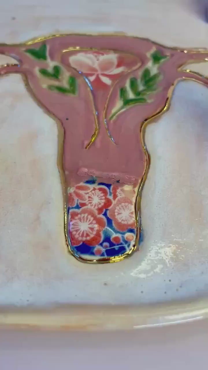 Divine Feminine Ritual Set – Sacred Womb Bowl, Incense & Candle Holders – Gold‑Lined, Healing Ceramic Art