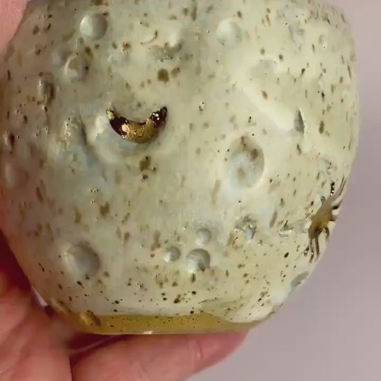 Moon-Inspired Ceramic Candle – Honey Clay Vessel with Gold Crater Details | Fragrance-Free Apricot Wax