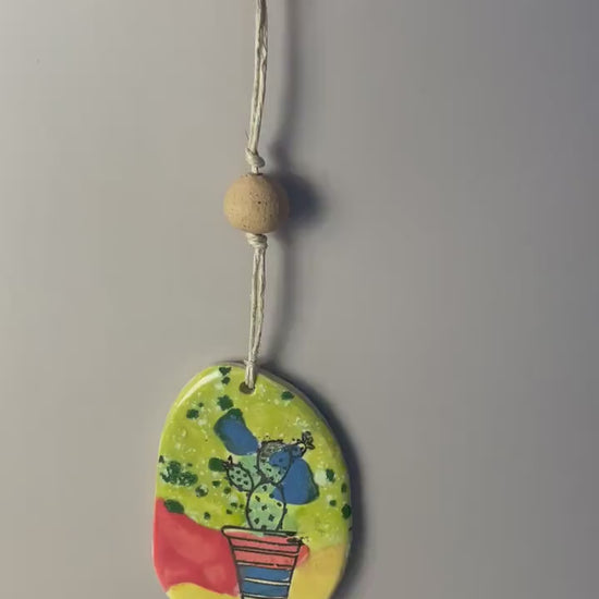 Prickly Pear Cactus Ornament – Handmade Ceramic Southwest Decor